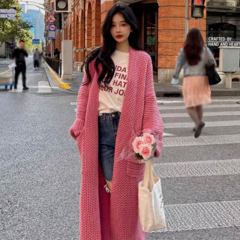 เสื้อคาร์ดิแกนกันหนาว-ผ้าถัก-ทรงหลวม-สไตล์วินเทจ-แฟชั่นฤดูใบไม้ร่วง-สําหรับผู้หญิง