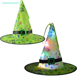 Loveoionia1 หมวกแม่มดเรืองแสง พร้อมไฟ LED พร็อพคอสเพลย์ สําหรับปาร์ตี้ฮาโลวีน