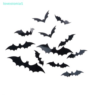 Loveoionia1 สติกเกอร์ PVC ลายค้างคาว 3D สีดํา สําหรับตกแต่งผนังฮาโลวีน 12 ชิ้น ต่อชุด