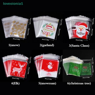 Loveoionia1 ถุงพลาสติก ลายซานตาคลอส เกล็ดหิมะ สําหรับใส่ขนมคุกกี้ Diy 100 ชิ้น