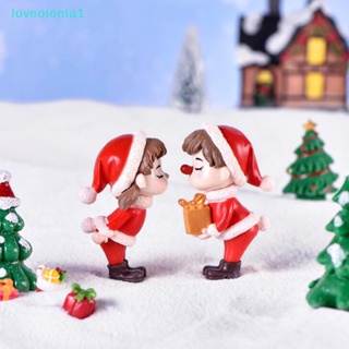 Loveoionia1 ฟิกเกอร์คู่รักคริสต์มาสจิ๋ว สําหรับตกแต่งบ้านตุ๊กตา 2 ชิ้น ต่อชุด