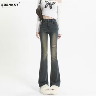 EOENKKY กางเกงขายาว กางเกงยีสน์ผู้หญิง ทรงหลวม ๆ ตรง Retro Hip Hop Pants 2023 NEW Style A97L8AU