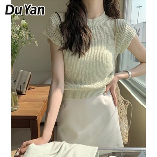 Du Yan เสื้อท็อปแขนสั้น ผ้าถัก แบบรูกลวง สไตล์ฝรั่งเศส แฟชั่นฤดูใบไม้ผลิ และฤดูร้อน สําหรับผู้หญิง 2023