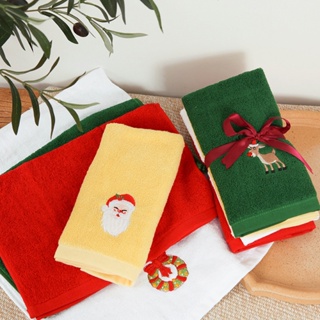 ผ้าขนหนูไมโครไฟเบอร์ ดูดซับน้ําได้ดี ปักลายต้นคริสต์มาส ซานต้า ของขวัญคริสต์มาส สําหรับห้องน้ํา