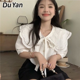 Du Yan เสื้อเชิ้ตแขนพัฟ คอตุ๊กตา สีขาว แฟชั่นฤดูร้อน สําหรับผู้หญิง 2022