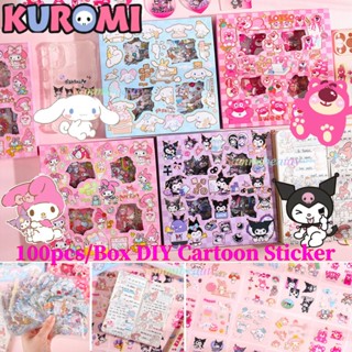 สติกเกอร์ ลายการ์ตูน Sanrio Kuromi Cinnamoroll Pochacco น่ารัก กันน้ํา สําหรับตกแต่งโทรศัพท์มือถือ แล็ปท็อป ไดอารี่ DIY 100 ชิ้น