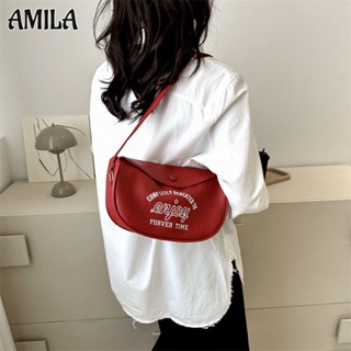 AMILA กระเป๋าสะพายข้างสตรี PU สบายๆง่ายๆ เทรนด์ย้อนยุค กระเป๋าสะพายข้างแฟชั่นเกาหลี