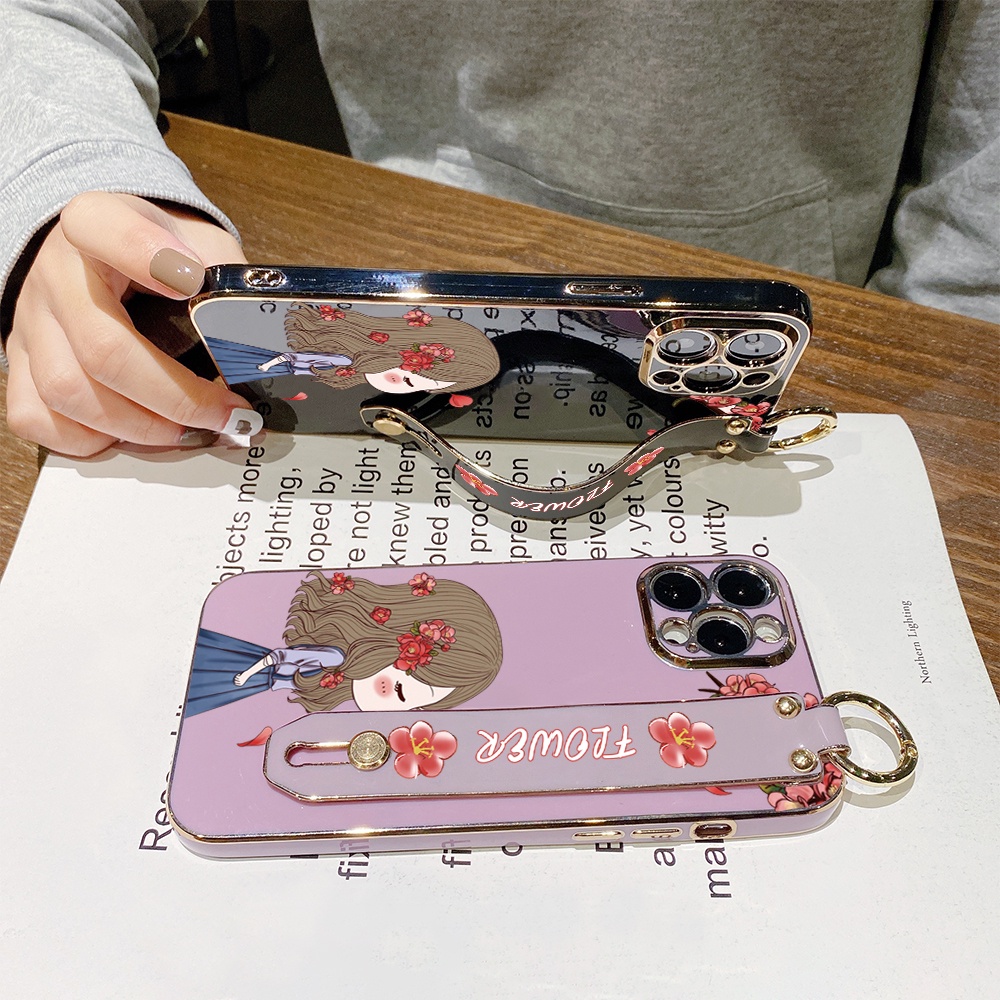 oppo-reno-7-8-8t-8z-7z-4-pro-4g-5g-เคสออปโป้-สำหรับ-case-lovely-girl-เคส-เคสโทรศัพท์-เคสมือถือ-wrist-strap-electroplating-tpu-cases