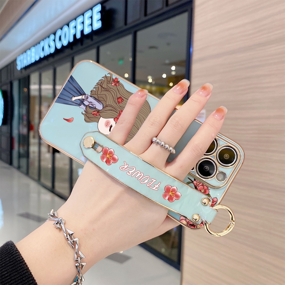 oppo-reno-7-8-8t-8z-7z-4-pro-4g-5g-เคสออปโป้-สำหรับ-case-lovely-girl-เคส-เคสโทรศัพท์-เคสมือถือ-wrist-strap-electroplating-tpu-cases