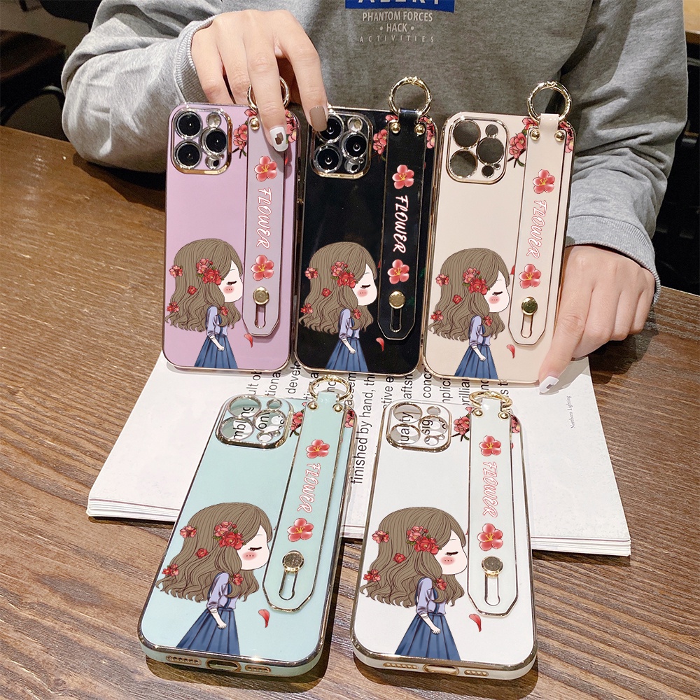 oppo-reno-7-8-8t-8z-7z-4-pro-4g-5g-เคสออปโป้-สำหรับ-case-lovely-girl-เคส-เคสโทรศัพท์-เคสมือถือ-wrist-strap-electroplating-tpu-cases