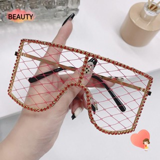 Beauty แว่นตากันแดด Y2K ประดับเพชร พลอยเทียม สไตล์วินเทจ โอเวอร์ไซซ์ หลากสี สําหรับปาร์ตี้ งานพรอม คอสเพลย์