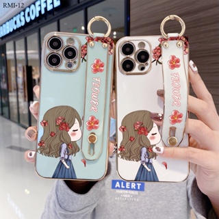 Xiaomi Redmi 12 12C A1 A2 S2 5 Plus สำหรับ Case Lovely Girl เคส เคสโทรศัพท์ เคสมือถือ Wrist Strap Electroplating TPU Cases