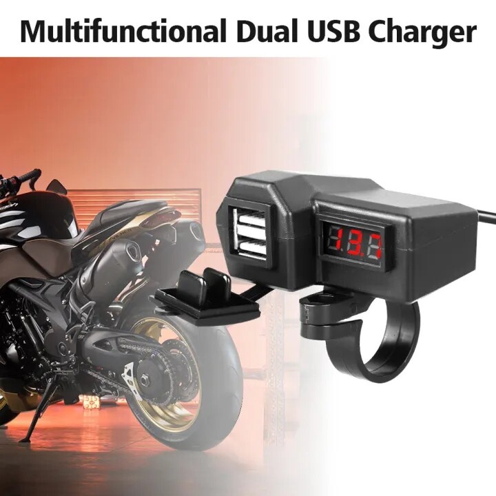 ที่ชาร์จ-usb-ติดมอเตอร์ไซค์-motorcycle-charger-ติดมอเตอร์ไซค์-usb-charger-3-1a-usb-charger-voltmeter-for-motorcycle-ที่ชาร์จ-usb-มอไซ-10-24v