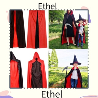 Ethel1 เสื้อคลุมแวมไพร์ เครื่องแต่งกายแฟนซี หมวกพ่อมด มีหมวกสองด้าน สีดํา สีแดง สําหรับผู้ใหญ่ เด็ก