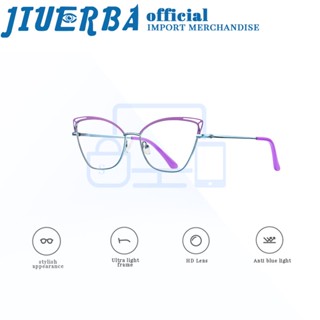 JIUERBA ใหม่ สไตล์ตะวันตก แคทอาย กรอบแว่นตาโลหะ ป้องกันรังสี เปลี่ยนเลนส์ได้ สําหรับผู้ชายและผู้หญิง