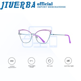 JIUERBA ใหม่ สไตล์ตะวันตก แคทอาย กรอบแว่นตาโลหะ ป้องกันรังสี เปลี่ยนเลนส์ได้ สําหรับผู้ชายและผู้หญิง