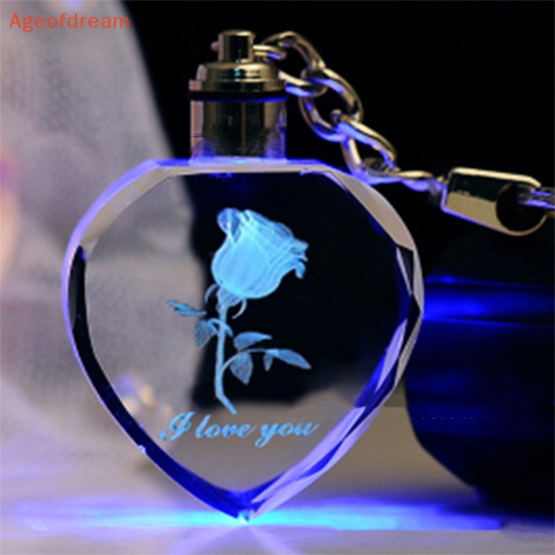 ageofdream-พวงกุญแจคริสตัลเทียม-รูปดอกกุหลาบ-หัวใจ-มีไฟ-led-ของขวัญวาเลน
