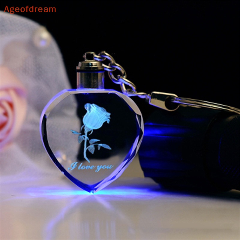 ageofdream-พวงกุญแจคริสตัลเทียม-รูปดอกกุหลาบ-หัวใจ-มีไฟ-led-ของขวัญวาเลน