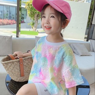 Cod เสื้อยืดคอกลม แขนสั้น พิมพ์ลายหน้ายิ้ม ไล่โทนสี น่ารัก แฟชั่นสไตล์เกาหลี สําหรับเด็กผู้หญิง