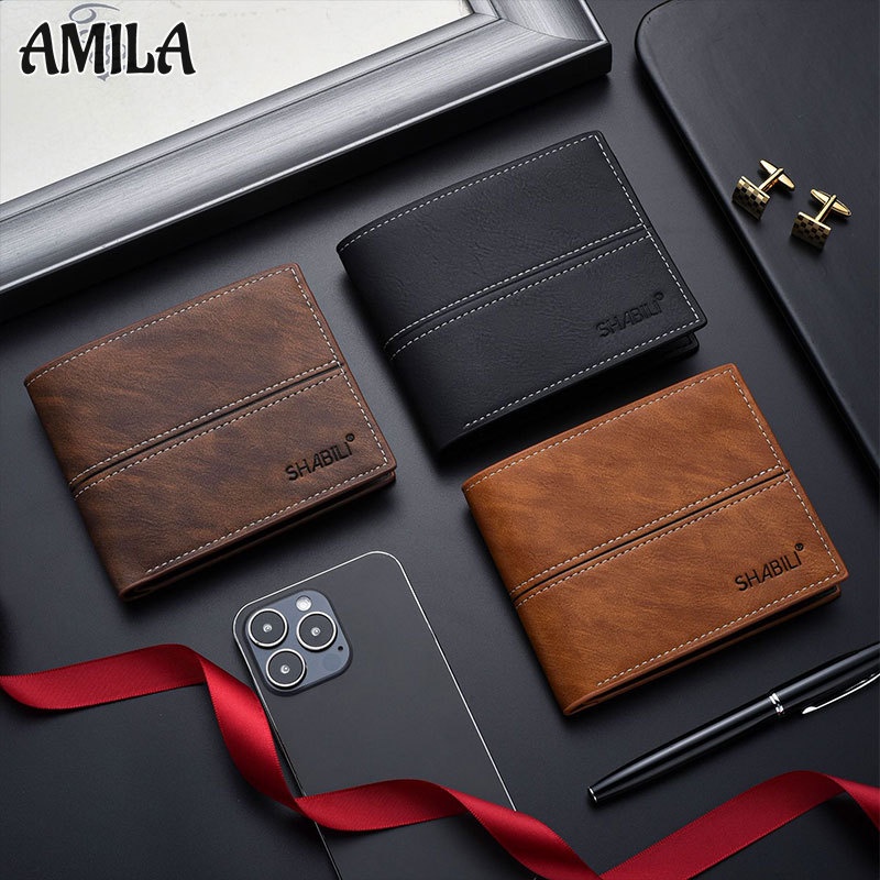 amila-กระเป๋าสตางค์สองพับของผู้ชาย-กระเป๋าสตางค์แบบนุ่มแฟชั่นเรียบง่ายสำหรับธุรกิจ-กระเป๋าสตางค์-youth-slim
