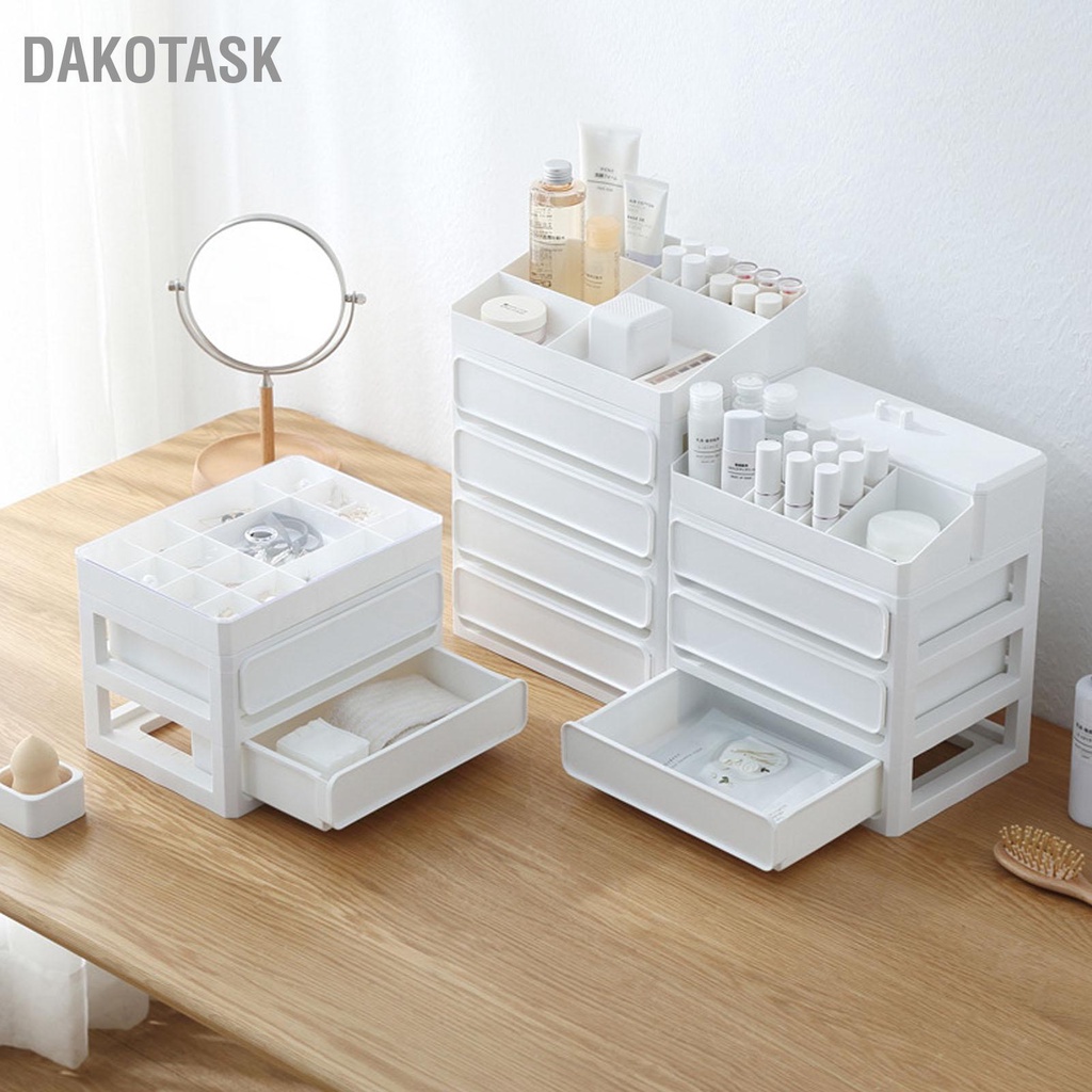 dakotask-ลิ้นชักเก็บของหลายชั้นวางซ้อนกันได้กันฝุ่นสก์ท็อปจัดเก็บกล่องออแกไนเซอร์สำหรับหอพักนักศึกษาเครื่องสำอางที่บ้าน