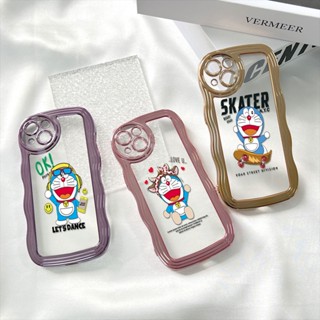 สําหรับ iPhone 12 13 14 Pro Max 12Mini 13Mini 14 Plus เคสโทรศัพท์มือถือแบบนิ่ม ใส กันกระแทก ลายโดราเอมอน คลื่น หรูหรา