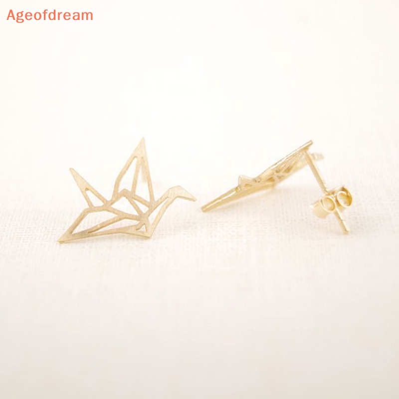 ageofdream-ใหม่-ต่างหูสตั๊ด-รูปนกกระเรียนน่ารัก-กลวง-เก๋ไก๋