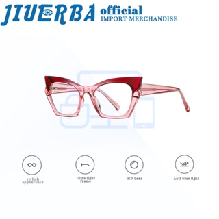 JIUERBA แว่นตาคอมพิวเตอร์ ป้องกันรังสี UV400 กรอบทรงตาแมว สไตล์อังกฤษ แฟชั่นสําหรับผู้ชาย และผู้หญิง