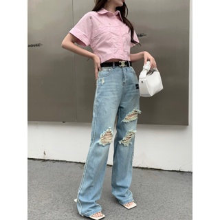 M9SI CEL 23 autumn and winter New letter embroidery belt hole thin denim mop pants slimming fashionable jeans for women