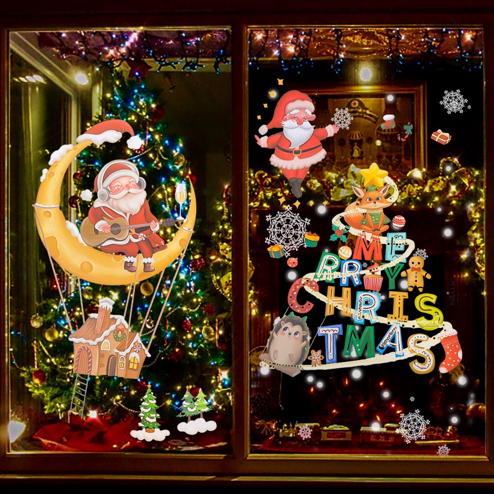 สติกเกอร์-ลายคริสต์มาส-ซานตาคลอส-สโนว์แมน-กวางเอลก์-สําหรับตกแต่งหน้าต่าง-กระจก-ปาร์ตี้ปีใหม่