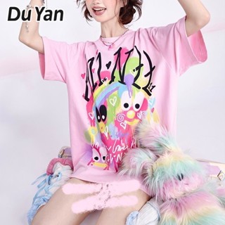 Du Yan ใหม่ เสื้อยืดลําลอง แขนสั้น คอกลม ทรงหลวม กระชับสัดส่วน สําหรับสตรี