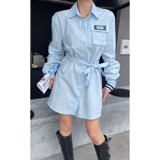 5MDS PRA * A 23 autumn and winter New pocket decoration logo back letter embroidered shirt can be worn as A fashionable skirt for women