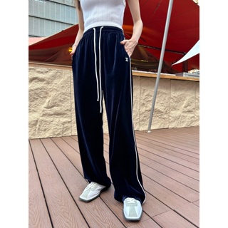 6V4Z CEL 23 autumn and winter New velvet straight wide leg pants trousers letter embroidery contrast color design decoration fashion all-match