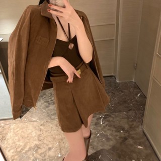 HWZB MIU MIU 23 autumn and winter New corduroy jacket jacket zipper skirt suit womens aging fashionable simple all-match