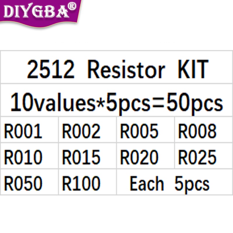 ชุดตัวอย่างตัวต้านทาน โลหะผสม 2512 SMD R001 R002 R005 R008 R010 R015 ...