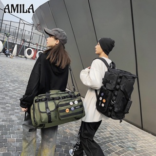AMILA กระเป๋าเดินทาง แฟชั่นฮาราจูกุสไตล์ฮ่องกง ความจุขนาดใหญ่ กระเป๋าสะพายข้างอเนกประสงค์สำหรับการเดินทางเพื่อธุรกิจ