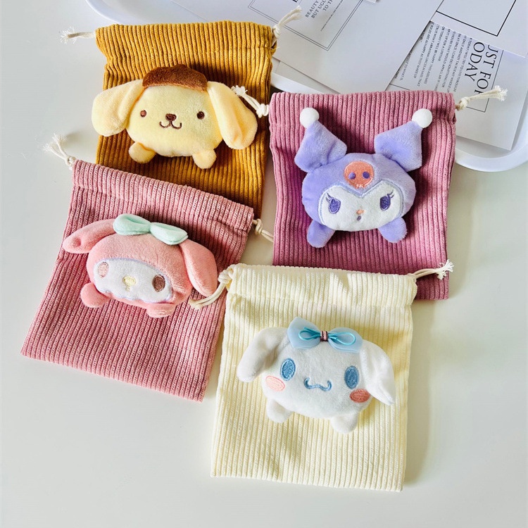 sanrio-กระเป๋าผ้าลูกฟูก-ขนาดเล็ก-แบบพกพา-ลายการ์ตูน-kuromi-น่ารัก