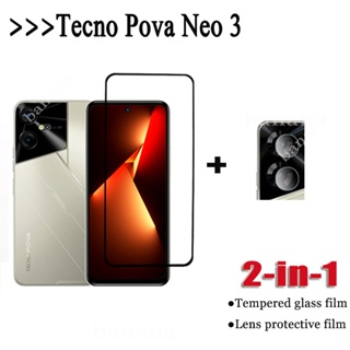 2 in 1 ฟิล์มกระจกนิรภัยกันรอยหน้าจอ และเลนส์กล้อง สําหรับ Tecno Pova Neo 3 Tecno Pova 5 4 Pro 3 Neo 2 Spark 10 Pro 10c 10 5G Go 2023