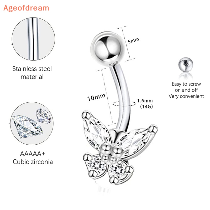 ageofdream-ใหม่-แหวนเหล็ก-ประดับเพทาย-รูปผีเสื้อ-สะดือ-หน้าท้อง-สําหรับผู้หญิง