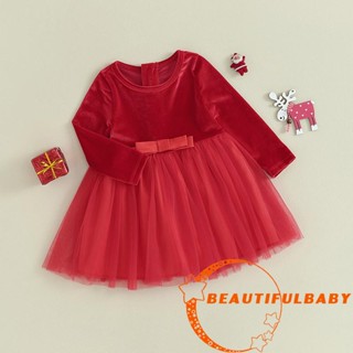 Beauty- ชุดเดรสแขนยาว ผ้ากํามะหยี่ สีพื้น สไตล์เจ้าหญิง สําหรับเด็กผู้หญิง