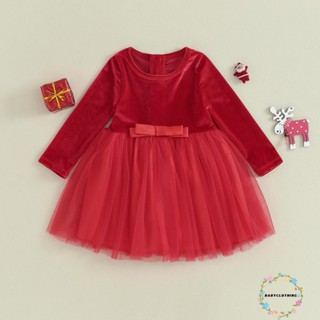 Babyclothes- ชุดเดรสแขนยาว ผ้ากํามะหยี่ สีพื้น สไตล์เจ้าหญิง สําหรับเด็กผู้หญิง