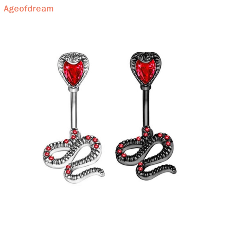 ageofdream-แหวนสเตนเลส-รูปงู-แมงมุม-ประดับเพทาย-สีแดง-สร้างสรรค์-เครื่องประดับ-สําหรับร่างกาย-หน้าท้อง-ฮาโลวีน