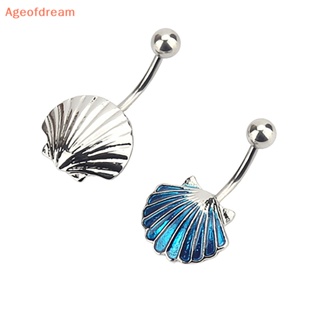 [Ageofdream] แหวนเหล็กไทเทเนียม รูปเปลือกหอย สีเงิน สีฟ้า เครื่องประดับ สําหรับผู้หญิง