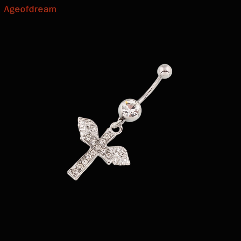 ageofdream-แหวนสะดือ-รูปปีกกางเขน-สีเงิน-สไตล์พังก์-สําหรับผู้หญิง