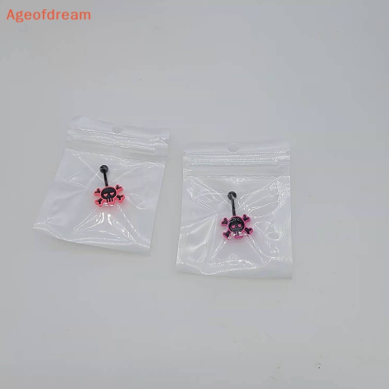 ageofdream-แหวนสะดือ-รูปหัวกะโหลก-ดอกกุหลาบ-สีชมพู-สีดํา-สไตล์พังก์