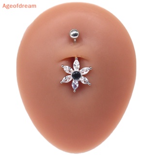 [Ageofdream] ใหม่ แหวนสเตนเลส ประดับเพทาย คริสตัล ดอกไม้ สะดือ เครื่องประดับร่างกาย แฟชั่นสําหรับผู้หญิง
