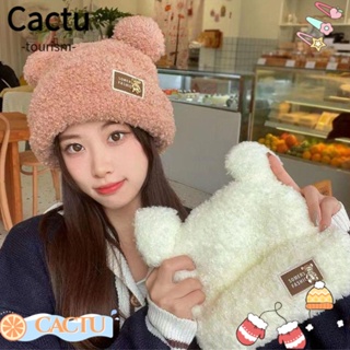 Cactu หมวกบีนนี่ลําลอง แต่งหูหมีน่ารัก ให้ความอบอุ่น สําหรับผู้หญิง