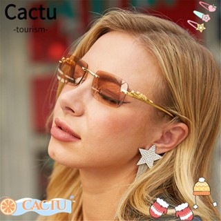 Cactu แว่นตากันแดดแฟชั่น ทรงสี่เหลี่ยมผืนผ้า ไร้ขอบ UV400 สําหรับตกแต่งชีตาห์