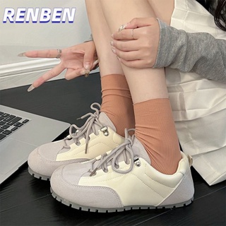 RENBEN รองเท้าเทรนนิ่งพื้นรองเท้าหนาลําลองผู้หญิง 2023 ฤดูร้อนใหม่ รองเท้าผ้าใบเรียบง่ายอเนกประสงค์ รองเท้าผ้าใบน้ําหนักเบาย้อนยุค