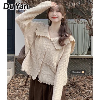 Du Yan เสื้อกันหนาว คอตุ๊กตา สไตล์ฝรั่งเศส เหมาะกับฤดูใบไม้ร่วง และฤดูหนาว สําหรับผู้หญิง